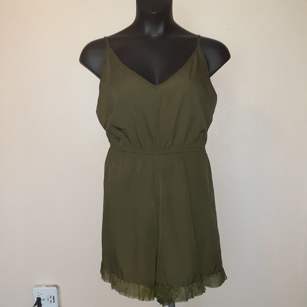Olive Green Lace Romper Plus Size 3XL
